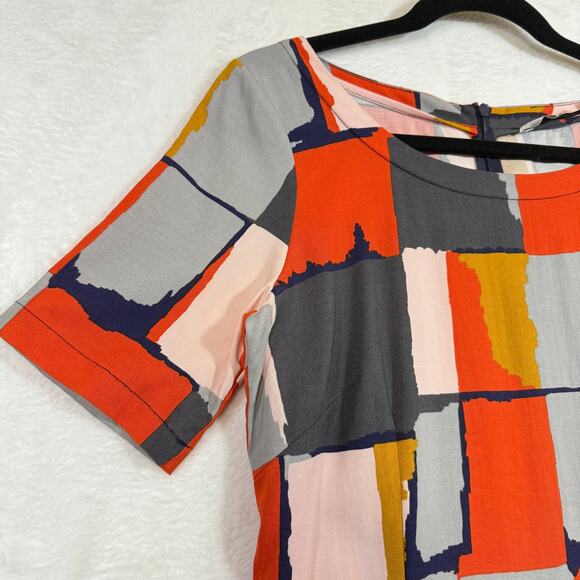 Numph S 36 Abstract Tencel Bodycon Midi Dress Colorblock Mod Artsy 60s Retro - Picture 4 of 13